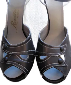 50s High Heel Shoes Deadstock Women's Vintage Strappy Peep Toe Navy Blue VFG 6.5 - 7 by Revette