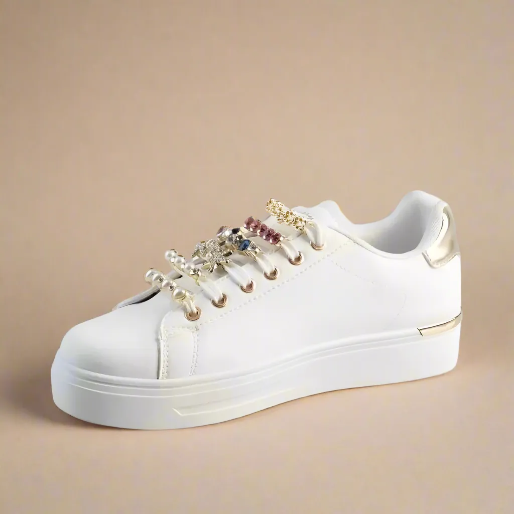 Adorn - Sneaker With Lace Trim - White/Gold