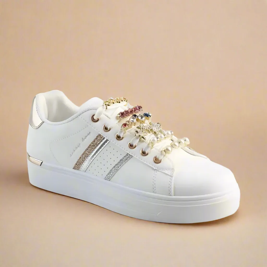 Adorn - Sneaker With Lace Trim - White/Gold