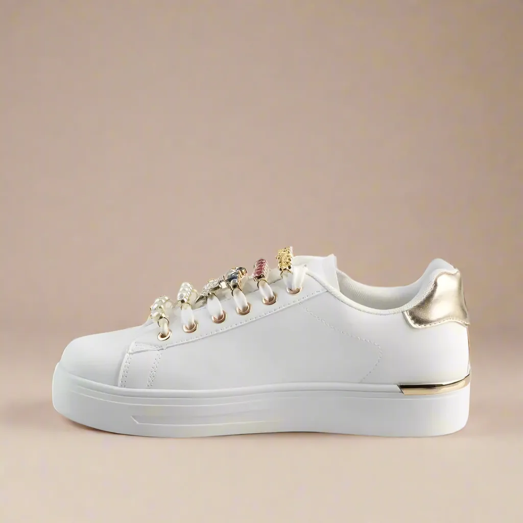 Adorn - Sneaker With Lace Trim - White/Gold