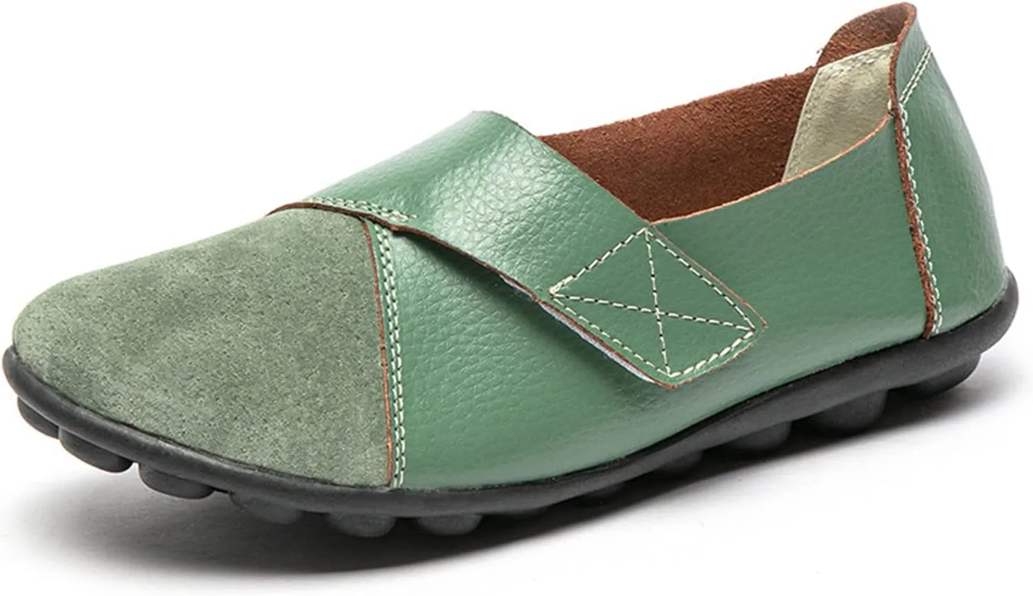 Ladies Leather Slip On Flat Loafers,Low Top Casual Walking Nurse Shoes,Outdoor Versatile Trendy Driving Shoes.