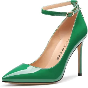Womens Ankle Strap Pumps Pointed Toe Slip-On High Heels 10CM Heels
